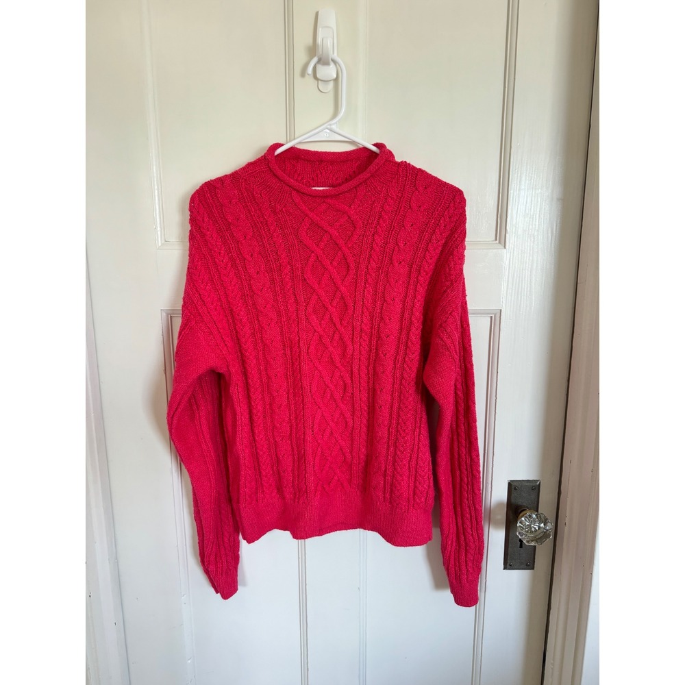 J.Crew hot pink roll neck cable knit sweater size medium